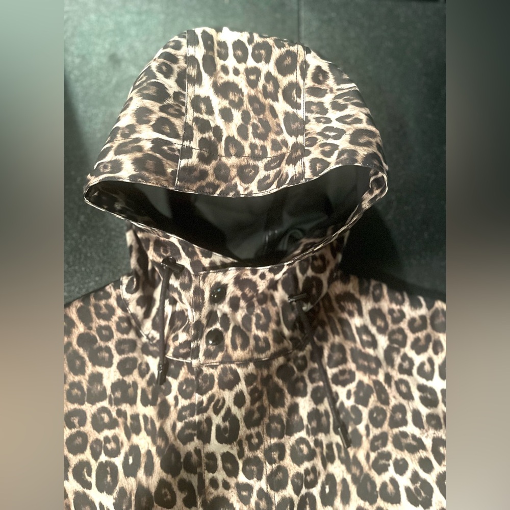 KOOPLES Women’s XS Leopard Waterproof Hooded Jacket Oversized Raincoat - Picture 16 of 16